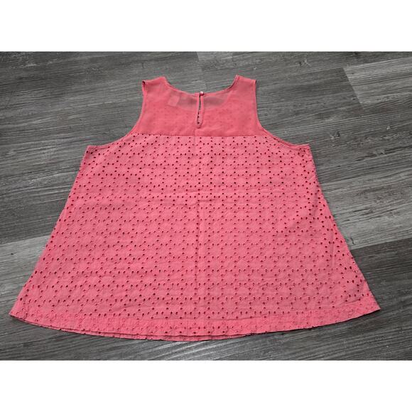 Ann Taylor Loft Pink Coral Eyelet Sheer Mesh Back Sleeveless Shirt Tank Top - Picture 2 of 6